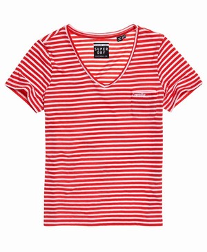 Superdry Stripe Orange Label Essential V-Neck Női Pólók Piros/Csíkok | BTOFI8175